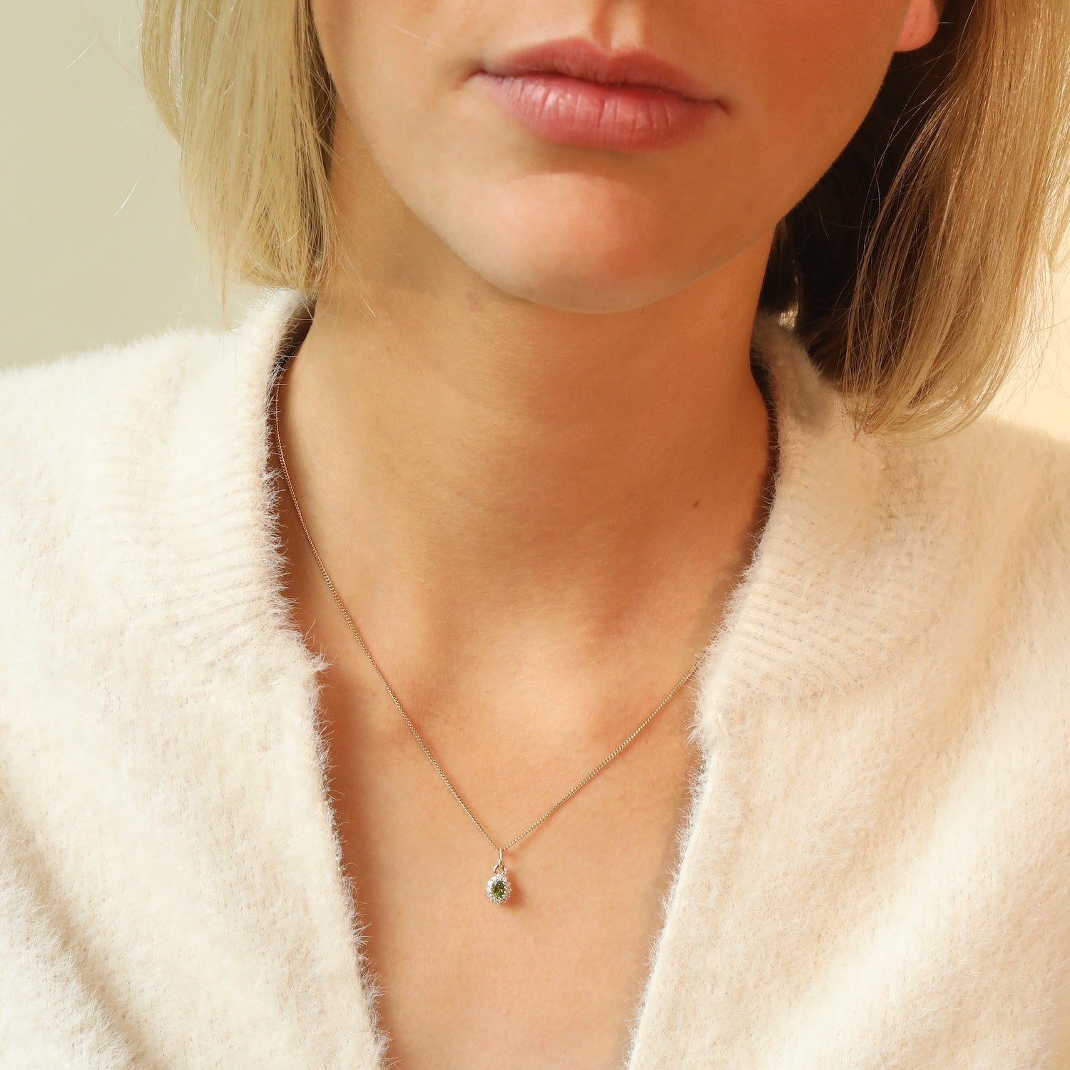 Tiny Lady Diana green tourmaline pendant | 9K