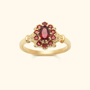 Vintage Garnet Flower ring | 14K Gold